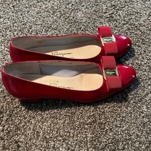 Salvatore Ferragamo Red Flats with Bow Accent